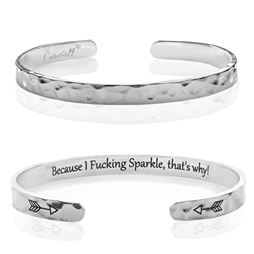 Carviell Bracelet - Gifts for Women – Inspirational, Friendship, Love, Mom, Daughter, Sister, Christian, Graduation, Memorial & Wedding Gifts – 100+ Phrases – Stainless Steel, Gift-Ready - style: INSPIRATIONAL Gift- Because I F##king Sparkle, that's why!