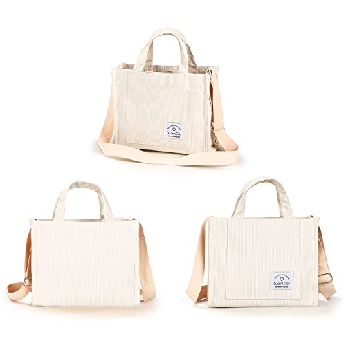 WantGor Tote Bag for Women, Corduroy Crossbody Bags Shoulder Handbag Small Satchel Hobo Bag Purse - color: Beige