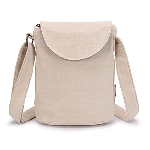 OPQRSTU Women's Retro Small Size Canvas Shoulder Bag Hippie Boho Crossbody Handbag - color: Off-white