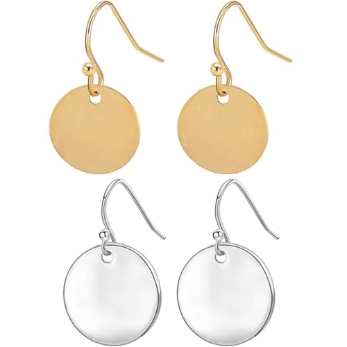 2 pair Gold Circle Disc Dangle Drop Earrings for Women Lightweight Small Round Hoop Statement Earrings Minimalist Jewelry for Women Gift for Her