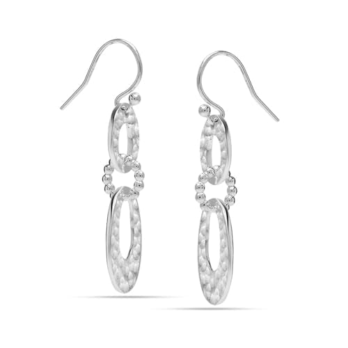 LeCalla 925 Sterling Silver Drop & Dangle Earrings for Women | Handmade Hammered Textured Drop Dangle Earring Jewelry | Women's Hammered Earrings Jewelry for Gift Mom Wife - color: Interlocked Circles