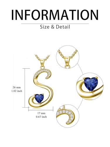 Birthday Gifts for Women 18k Gold Initial Necklaces for Women Simple Alphabets Letters with Birthstone Pendants Name Jewelry Anniversary Wedding Gifts for Sister Daughter Her (with Gift Box) - color: 09-Sept-Sapphire, style: Letter S