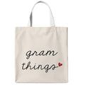 Gram Things Canvas Tote Bag, Gram Gifts for Mothers Day Birthday Tote Bag for Women, Grandma Gifts from Grandkids, Minimalist Neutral Grandmother Aesthetic Travel Totes for Shopping Camping