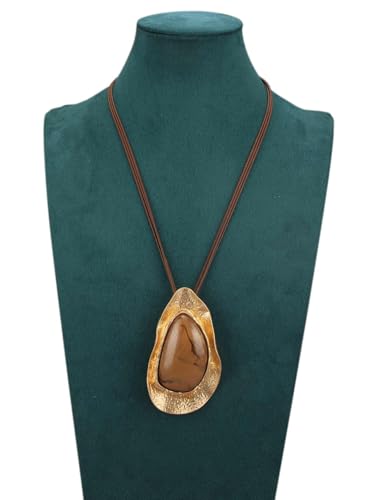 JAOYU Boho Necklace for Women Large Pendant Necklace Boho Long Choker Leather Gold Necklace Vintage Earthy Jewelry Trendy - style: Bohemian Long Necklace