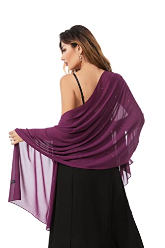Shawls and Wraps for Evening Dresses Sheer Chiffon Women Elegant Soft Silky Sparkly Wedding Bridal Scarf - color: Plum B
