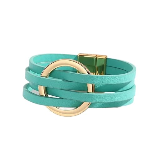 xuzhiyuan Simple Boho Circle Charm Leather Wrap Bracelet Handmade Layered Cuff Bracelets Bohemian Multi Bangle Bracelets Holiday Jewelry Gift for Women - color: Green