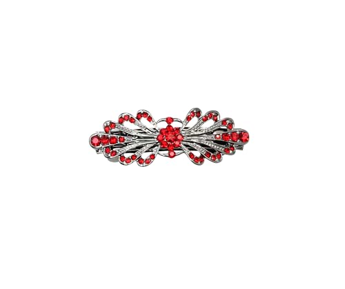Faship Red Black Gun Plated Small Mini Floral Hair Barrette Clip - color: Red / Black gun plated