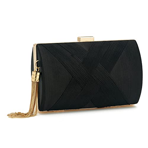 Women Clutch Bag Evening bag Fringed Evening Handbag,Lady Party Wedding Clutch Purse Chain Shoulder Cross Body Bag - color: Black