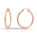 Hoops & Loops 925 Sterling Silver Diamond-Cut Hoop Earrings for Women, 2mm Textured Lightweight Click Top Hoops, 15mm 20mm 25mm 30mm, Silver 14k Yellow Gold & Rose Gold Flash Plated - color: Rose Gold - 25mm (1'')