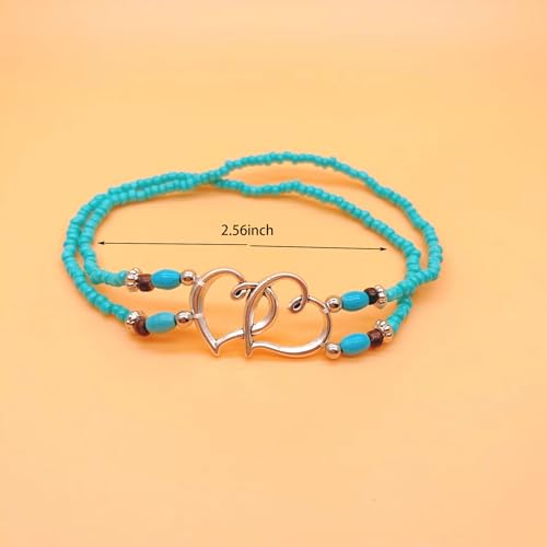 Ankle Bracelets for Women Waterproof Elastic Heart Anklet Stretchy Ankle Bracelets Colorful Beaded Anklets Boho Ankle Bracelets Silver Beach Anklet Jewelry Accessories for Summer - color: Silver Blue Anklets