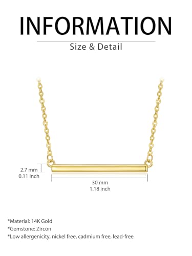 14K Gold Bar Necklace for Women,Gold Bar Pendant Necklace Simple Gold Necklace Non Tarnish Gold Necklace for Mom Minimalist Mothers Day Jewelry Mother's Birthday Christmas Valentine's Day Gifts for Mom Wife Women Her - style: Simple Bar