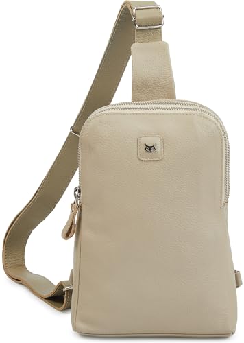 Leather Sling Bag for Women Genuine Crossbody Purse Small Trendy Cross Over Chest with Phone and Credit Card Slots (Beige Nappa) - color: Beige Nappa