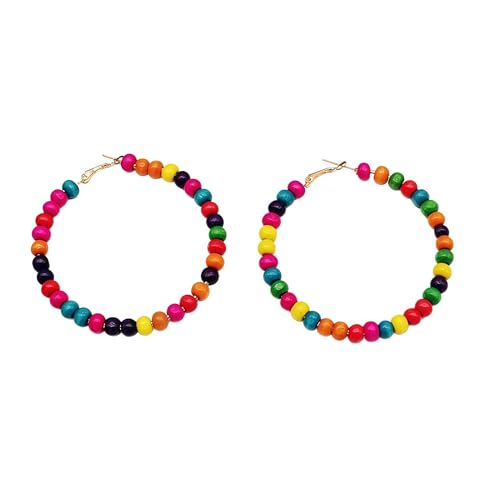 Bohemian Colorful Acrylic Resin Matte Beads Round Circle Hoop Drop Dangle Minimalist Chic Lightweight Earrings for Women Boho Geometric Beaded Statement Jewelry - color: mix