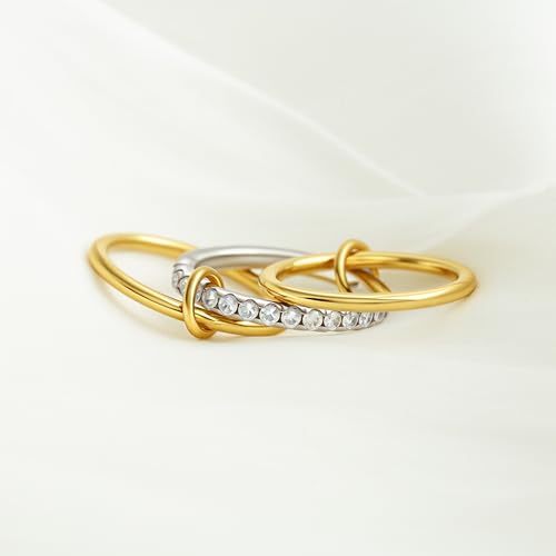 Gold Stackable Rings for Women Non Tarnish, 18k Gold Plated Cubic Zirconia Rings, Silver Gold Multi Ring Mixed Metals Stack Rings Set - color: Gold, size: 10