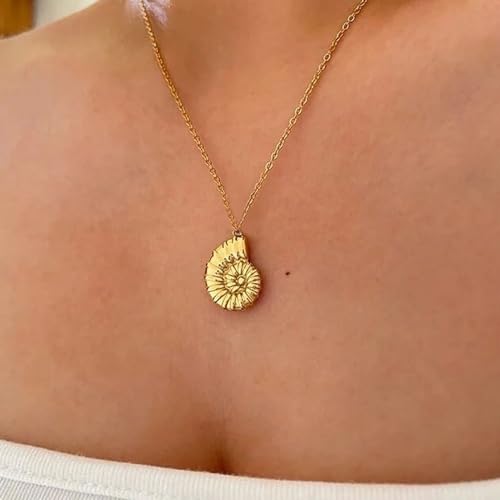 LLWOM Gold Necklace for Women-14k Gold Plated Infinity Necklace Star Of David Necklace Evil Eye Cross Pendants Heart Dainty Gold Necklace For Women - color: Gold, style: Conch Necklace