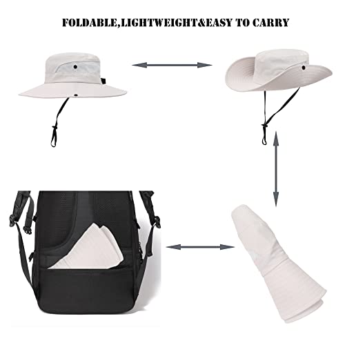 Womens Summer Sun Hat Beach Hat Wide Brim Outdoor UV Protection Hat Foldable Cool Mesh Ponytail Bucket Hat - color: Beige