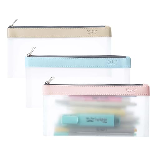Mr. Pen- Clear Pencil Pouch, 8.50"x4.25", 3 Pack, Durable TPU Material | Medium Water-Resistant Pencil Bags with Smooth Zipper, Multipurpose Clear Pouch for Stationery, School, Office - color: Soft Pastel, size: 3 Pack, Medium