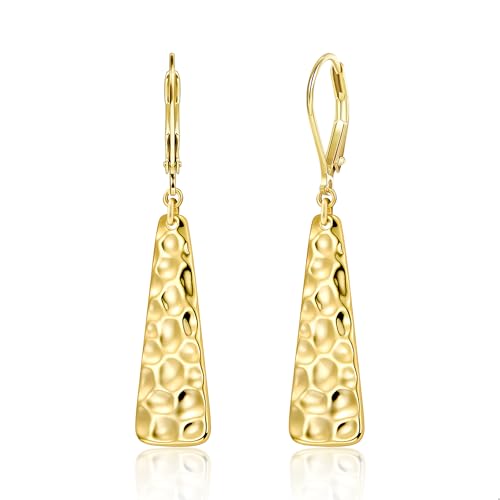 ALEXCRAFT Hammered Silver Dangle Earrings for Women, 14K Gold Plated French Leverback Earrings, Hypoallergenic Lightweight Statement Hammer Square Bar Long Drop Earing for Women Trendy Jewelry Gifts - color: GoldA
