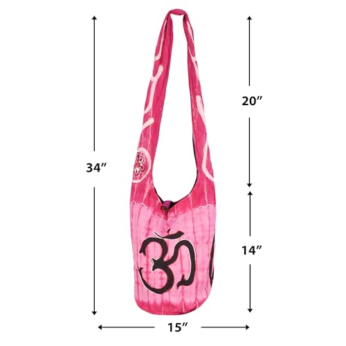 Mandala Crafts Hippie Bag, Large Boho Hobo Purse for Women, Crossbody Shoulder Sling Bags for Indie Style Bohemian Accessory - style: Pink Om