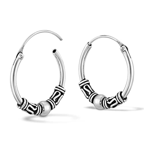AeraVida Unique Bali Chic Tribal Coil and Ball Sterling Silver Hoop Earrings | Artistic Boho-Inspired Lightweight Jewelry for Women - style: Hoop