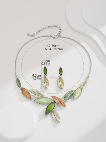 Vintage Chunky Statement Jewelry Set Retro Leaf Floral Geometric Bohemian Boho Bib Necklace Earring Set Fashion Costume Jewelry for Women Girls Wedding Party Prom Unique Gift - style: leaf jewelry set 2-green