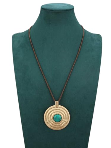 JAOYU Boho Necklace for Women Large Pendant Necklace Boho Long Choker Leather Gold Necklace Vintage Earthy Jewelry Trendy - style: Bohemian Style Necklace
