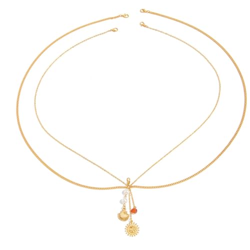 Summer Beach Ocean Pearl Waist Chain,Bikini Seashell Body Chain Jewelry,Pearl Tassel Belly Chain,Festival Rave Starfish Chest Jewelry for Women - color: Gold