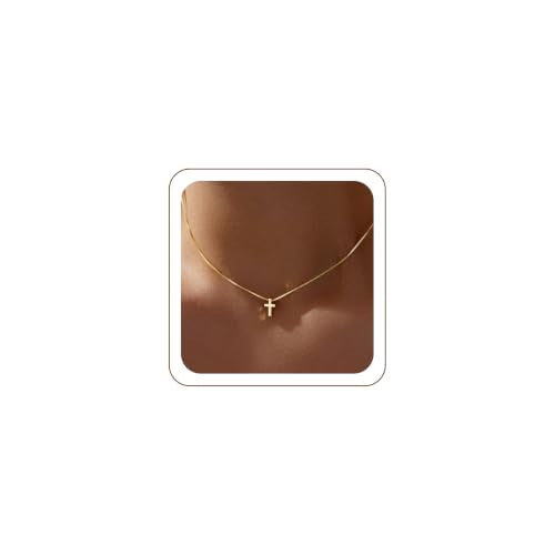 Poxtex Cross Necklace for Women Teen Girls, Dainty 14K Gold Silver Plated Cross Choker Jewelry Non Tarnish Waterproof Cute Simple Small Necklace Christian Baptism Religious Faith Jewelry Gifts - color: 01 Tiny Cross - Gold
