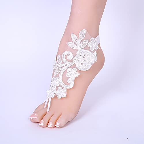 Foot Lace for Beach Wedding Barefoot Sandals White Lace Anklet for Bride Women Foot Anklet Jewelry On Summer Beach Gift for Her