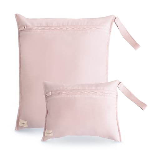 mushie Water Resistant Wet Bags | Large & Small Reusable Storage Bag for Baby Items and Travel | Zippered Pockets with Handle | Machine Washable, Set of 2 (Blush) - color: Blush