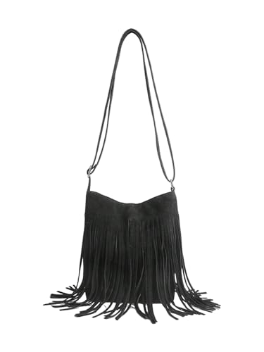 SweatyRocks Women's Fringe Western Crossbody Bags Tassel Shoulder Purses - color: Black