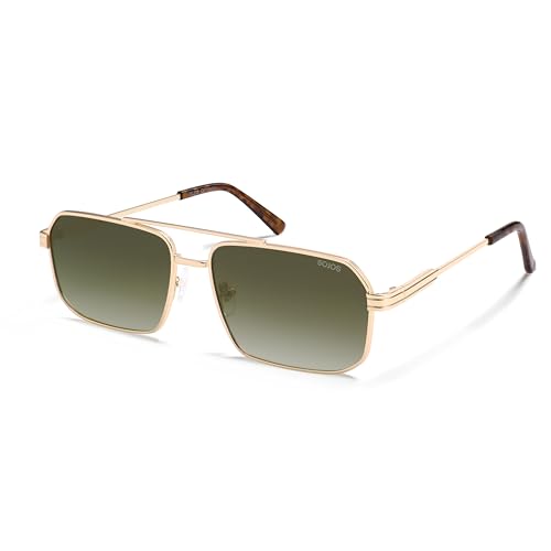 SOJOS Retro Polarized Square Sunglasses for Women Men Vintage Large Double Bridge UV Protection Metal Sun Glasses SJ1246 - color: Gold/Greyish-green Grading