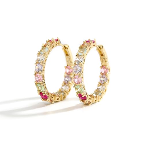 Colorful Hoop Earrings, Sparkly Crystal Cubic Zirconia Hoop Earrings for Women Hypoallergenic Small Hoop Earrings for Birthday Jewelry - color: Colorful-2