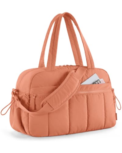 BAGSMART Gym Bag for Women, Duffle Bag for Travel with Wet Pocket, Lightweight Carry on Weekender Duffel, Water Resistant - color: Orange, size: Medium