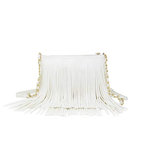 Solene Fringe Crossbody Shoulder Bag with Strap, Tassel Messenger bag, Country Style Western Fringe Purse for Women - color: White