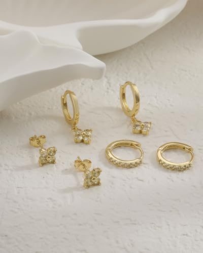 3 Pairs Gold Hoop Earrings Set for Women, Hypoallergenic 14K Gold Plated Huggie Earrings Stacks for Multiple Piercing Dainty Stud Earring Cartilage Birthstone Earring Women Jewelry Gift - color: 11. November(Citrine)