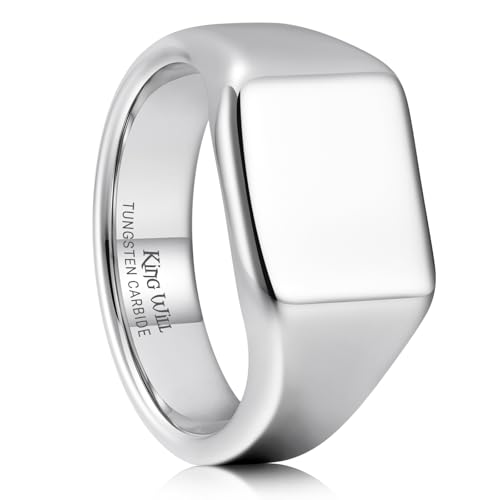 King Will Men's Tungsten Signet Rings Thumb Pinky Biker Band Ring For Men High Polished Plain Wedding Statement Ring Comfort Fit Size 7-12 - color: Silver