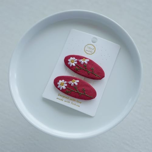 Set Of 2 Delicate Hand Embroidered Vintage Flower Zouju Hair Clip For Daughters Teens Women Girlfriends Wives Unique Hair Accessories (Red) - color: Red Hair Clip