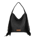 Wrangler Fringe Suede Hobo Bag for Women Leather Western Fringe Purse Tassel Hippie Shoulder Bag - color: Black