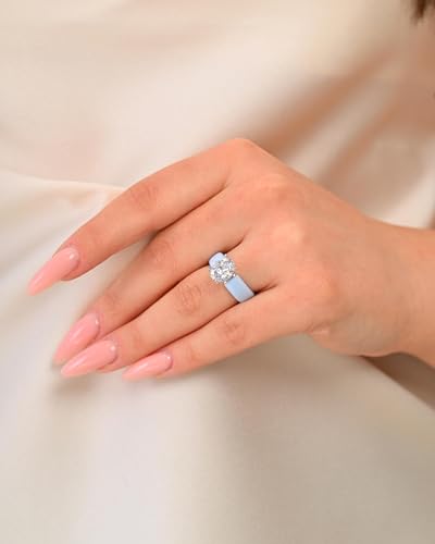 Rinfit Silicone Ring with Stone - Oval Cut Cubic Zirconia Solitaire Engagement Ring for Women - Rubber Wedding Bands - Patented Design - color: Pack E: Soft Blue / Silver
