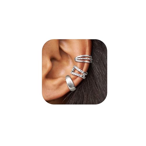 LOYALLOOK Ear Cuff Earrings for Women 14K Gold Plated Ear Cuffs Non Piercing Clip on Cartilage Earring Trendy Fake Earrings Hypoallergenic Huggie Hoop Clip Cuff Earring Lightweight - color: silver-fashion