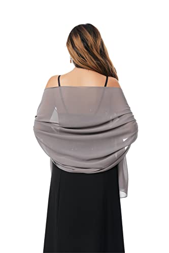Shawls and Wraps for Evening Dresses Sheer Chiffon Women Elegant Soft Silky Sparkly Wedding Bridal Scarf - color: Drak Grey B
