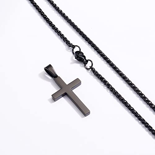 P. BLAKE Cross Necklace for Men Boys- Stainless Steel Cross Pendant with 16-24 Inches Chain Christian Religious Jewelry Gifts - size: 16 inches, style: Black Pendant 1.2*0.7