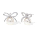 Pearl Earrings for Women, Trendy Dainty Cubic Zirconia Piercing Hypoallergenic CZ Earring Prom Holiday Fashion Jewelry Gift. - color: Silver Pearl