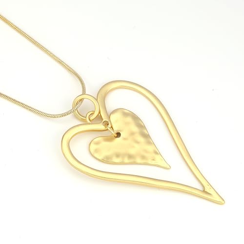 Long Heart Necklace for Women Gold Chain Pendant Y Necklace Set Statement Pendant Chic Jewelry With - color: Gold