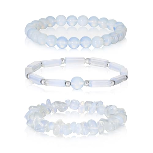 3Pcs Natural Stone Bracelets for Women 8mm Crystal Beaded Bracelets Handmade Stretch Bracelet Healing Crystal Jewelry for Women - style: Moonstone