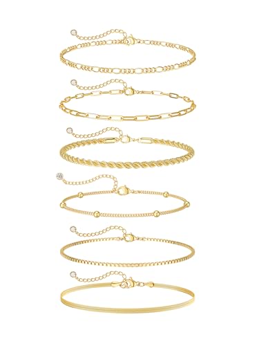 14K Gold/Silver Plated Ankle Bracelets for Women Anklet Set Waterproof Tarnish Resistant Adjustable Dainty Layered Lightweight Hypoallergenic Vacation Beach Pool Party Summer Jewelry Gift - style: Style4