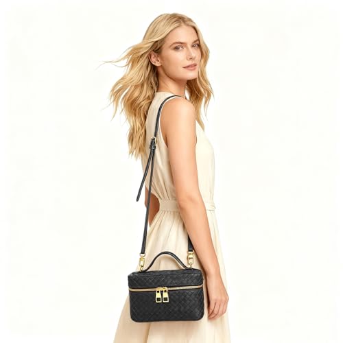 Trendy Shoulder Bags for Women Mini L19 Square Box Satchel Bag Cute PU Leather Crossbody Purse with Adjustable Strap - color: Black