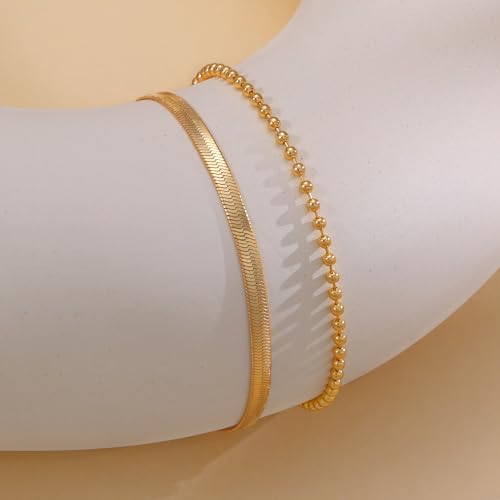 Ankle Bracelets for Women, 14K Gold Anklets for Women Waterproof Cuban Link Chain Layered Anklet Set Gold Ankle Bracelets for Women Summer Beach Foot Jewelry Gifts - color: Ball/Snake Chain