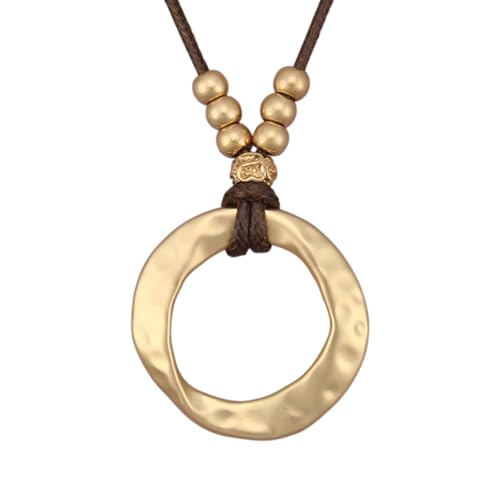 JAOYU Bohemian Necklaces for Women Leather Necklace Wood Pendant Choker Long Brown Necklace Chunky Circle Boho Hippie Jewelry - style: Bohemian Choker Necklaces Women